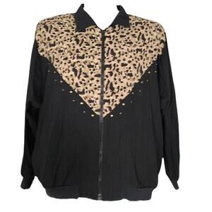 Vintage 80s GW division of Graff black leopard print windbreaker size large